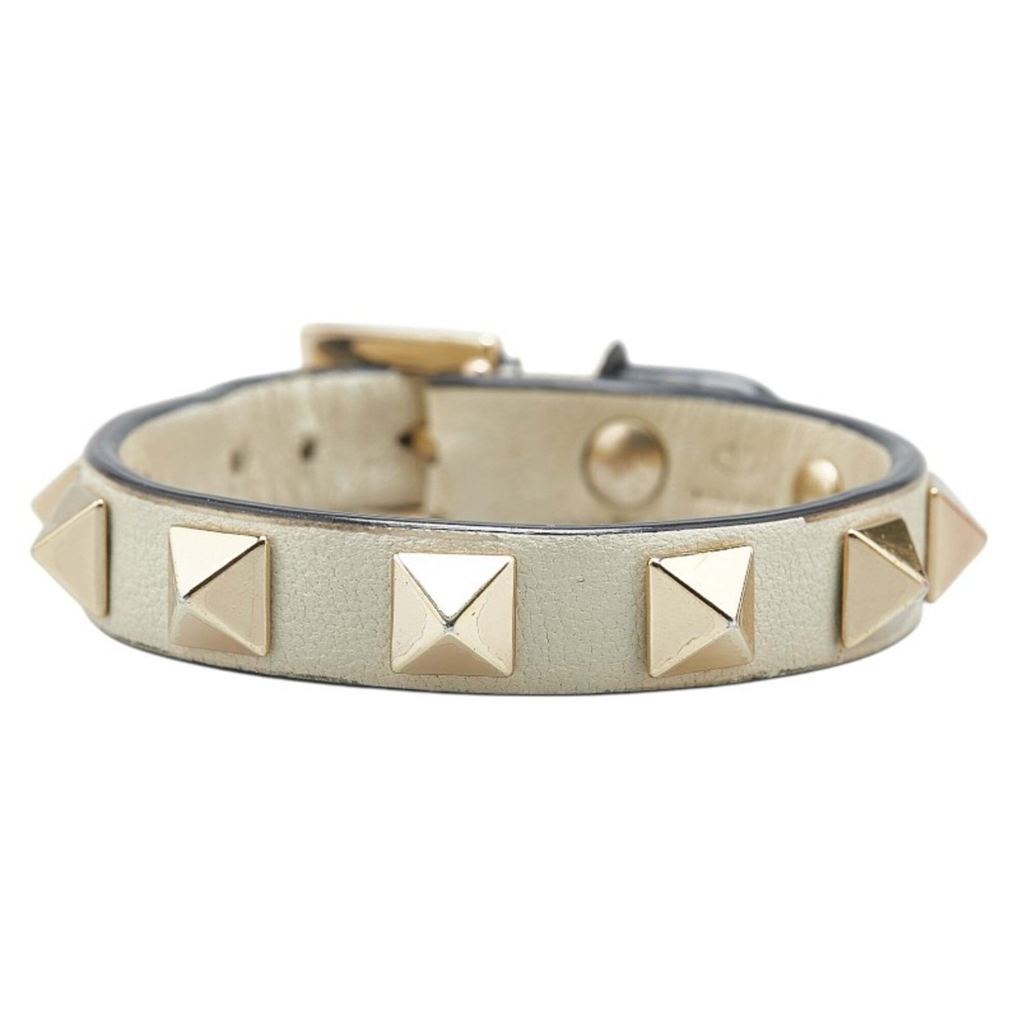 Valentino Rockstud Bracelet In White Gold Plated Leather For Women 251$